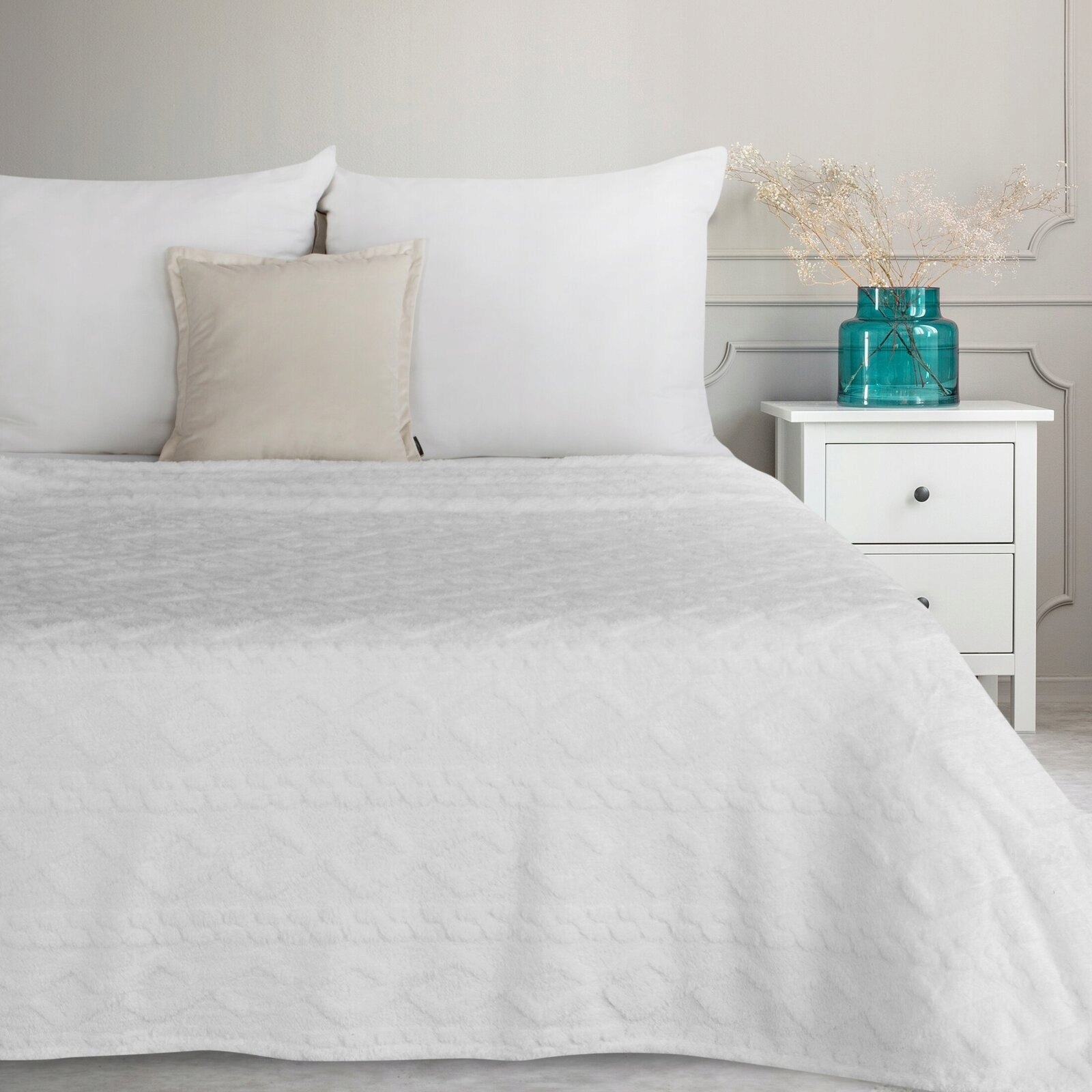 Prezent Mięciutki koc narzuta 150 cm x 200 gruby 260GSM biały - obrazek 14