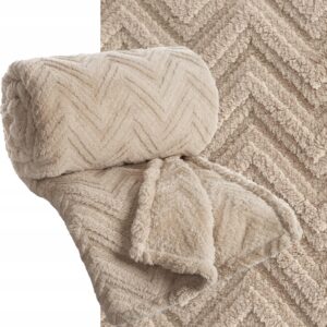 Koc narzuta 150x200 gruby mięciutki puszysty jodełka ciemny beżowy