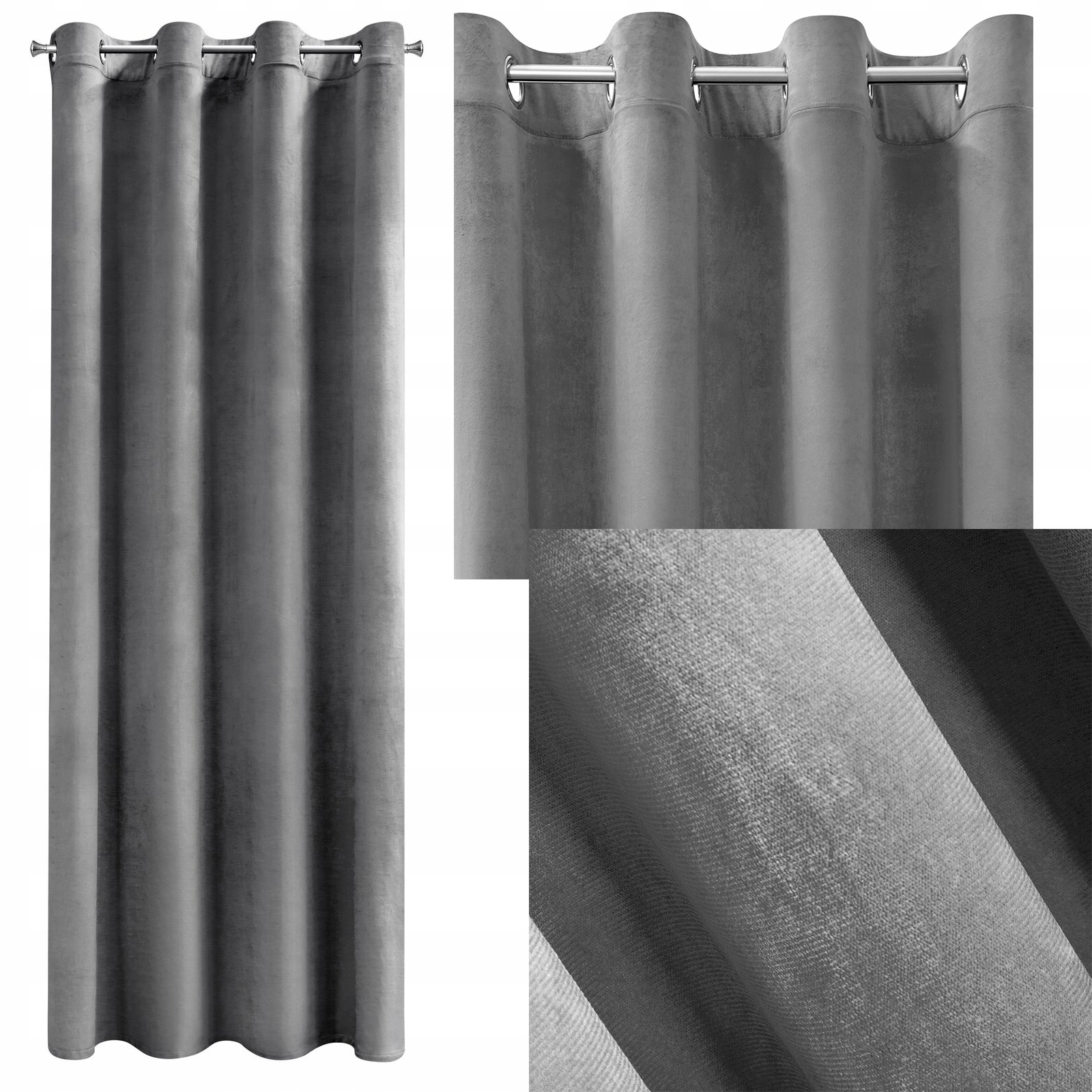 Mięciutka zasłona welwetowa kółka 140x250 stalowy - obrazek 10