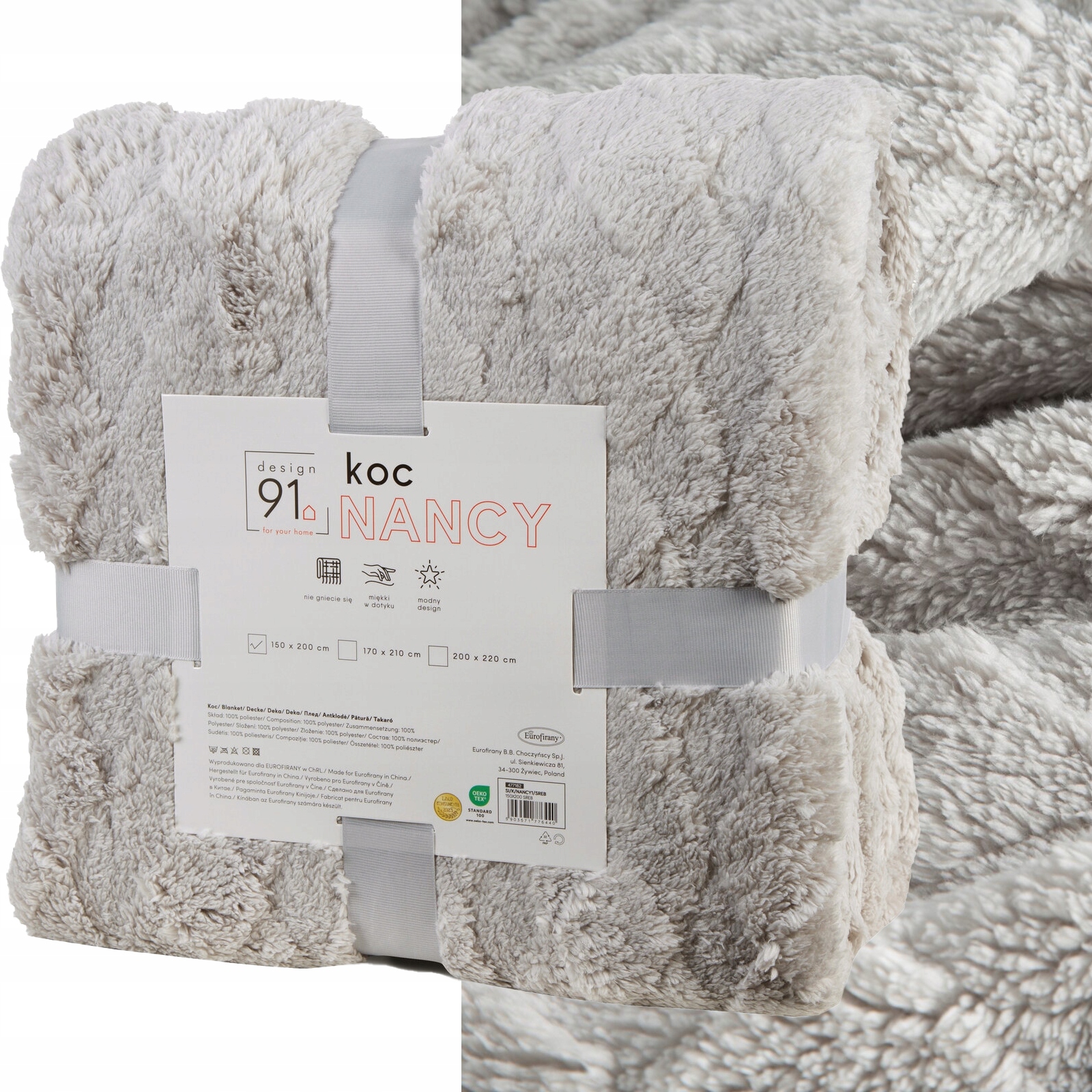 Koc narzuta 200x220 gruby mięciutki puszysty srebrny - obrazek 6