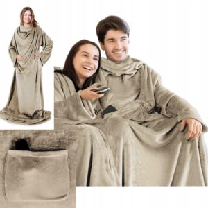 Mięciutki Koc Z Rękawami 150x180 beż Na Prezent