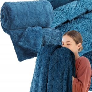 Koc narzuta 170x210 gruby mięciutki puszysty granatowy