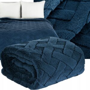 Koc narzuta 200x220 granatowy gruby mięciutki puszysty