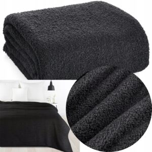 Mięciutki koc narzuta na fotel na kanapę 170 cm x 210 czarny