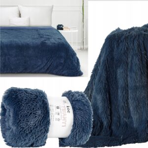 Koc włochacz futrzak pled narzuta na łóżko 200 cm x 220 granatowy