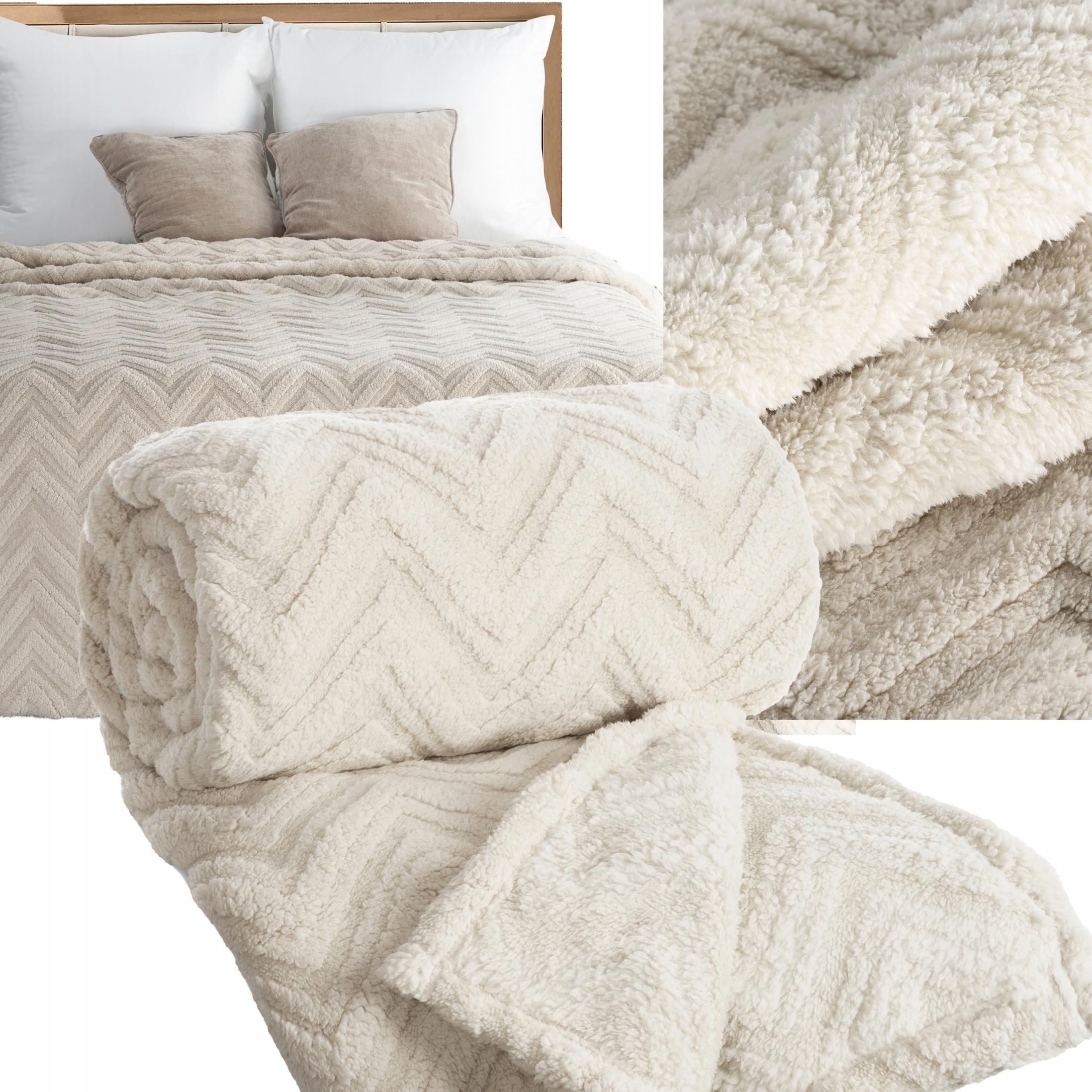 Koc narzuta 200x220 gruby mięciutki puszysty jodełka beżowy - obrazek 7