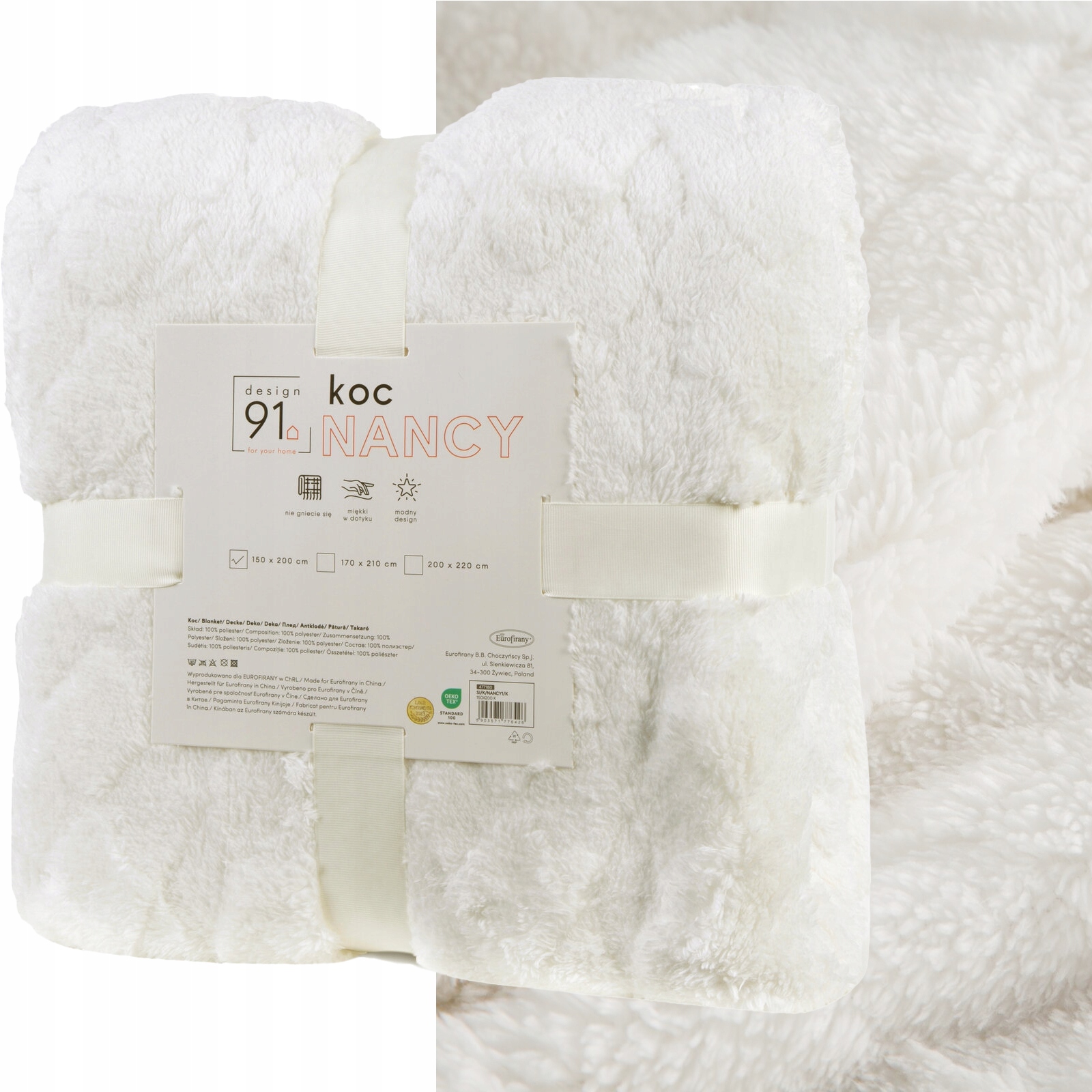 Koc narzuta 170x210 gruby mięciutki puszysty kremowy - obrazek 6