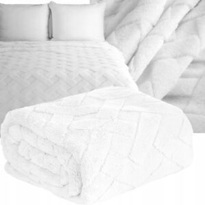 Koc narzuta 200x220 biały gruby mięciutki puszysty