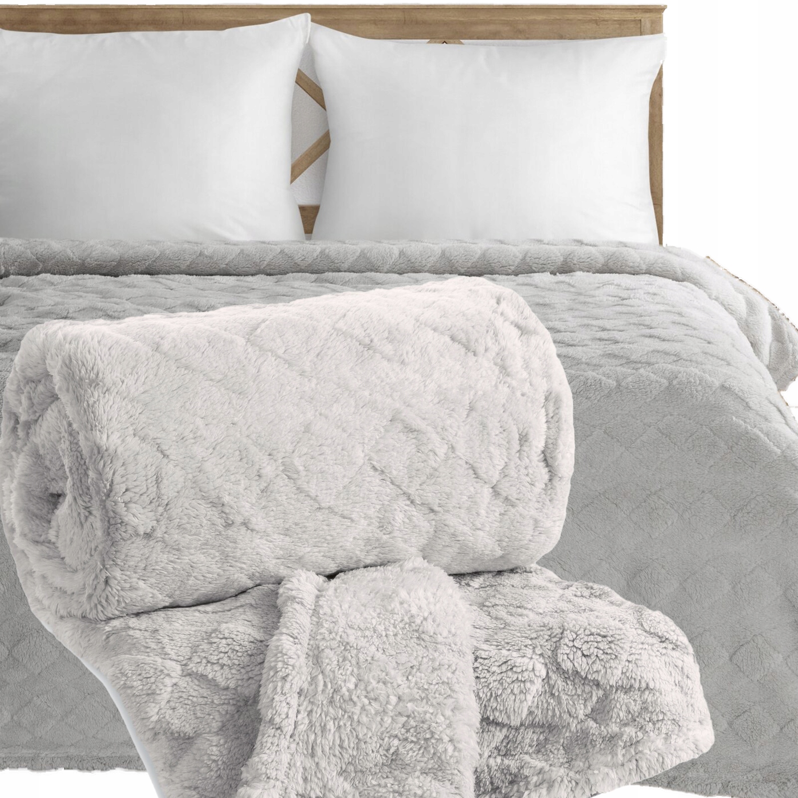 Koc narzuta 200x220 gruby mięciutki puszysty srebrny - obrazek 5