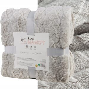 Koc narzuta 70x160 gruby mięciutki puszysty srebrny