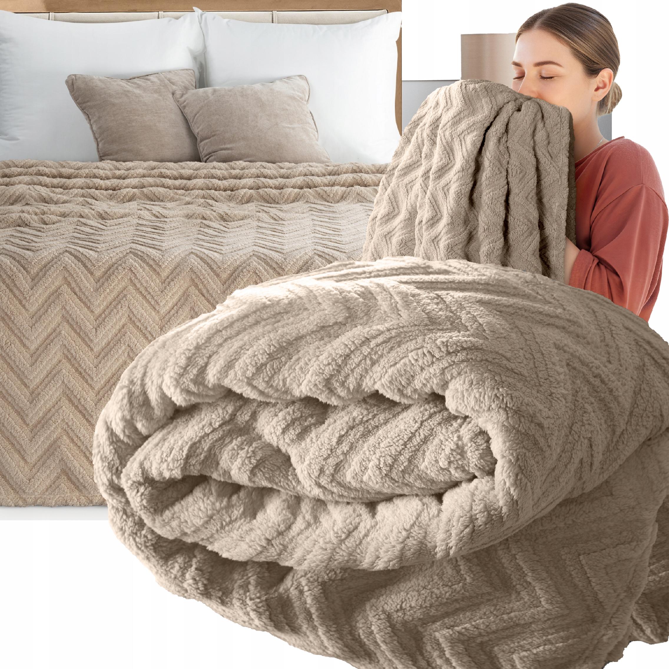 Koc narzuta 200x220 gruby mięciutki puszysty jodełka ciemny beżowy - obrazek 7