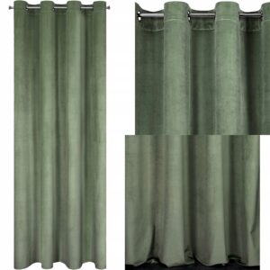 Mięciutka zasłona welwetowa kółka 140x250 oliwka