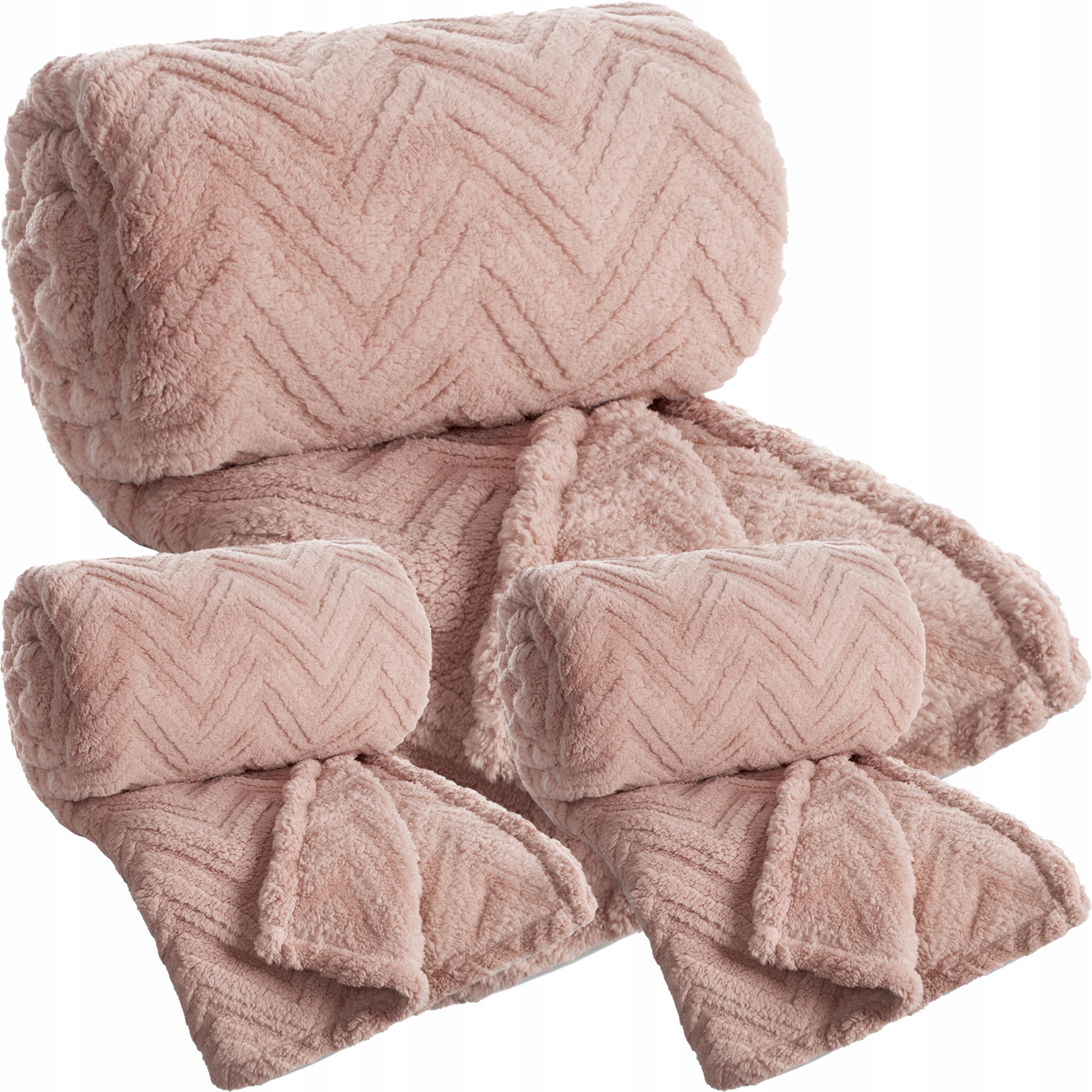 Zestaw Koc narzuta 170x210 + 2 x 70x160 gruby mięciutki puszysty puder - obrazek 8