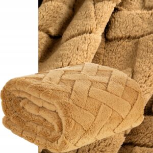 Koc narzuta 150x200 miodowy gruby mięciutki puszysty