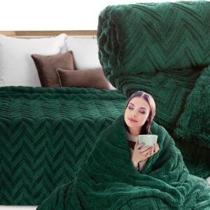 Koc narzuta 170x210 gruby mięciutki puszysty jodełka ciemny zielony