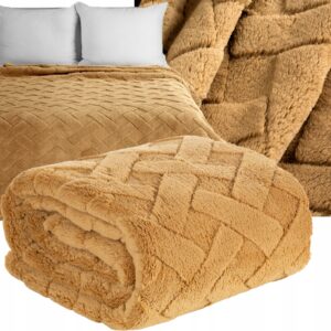 Koc narzuta 200x220 miodowy gruby mięciutki puszysty