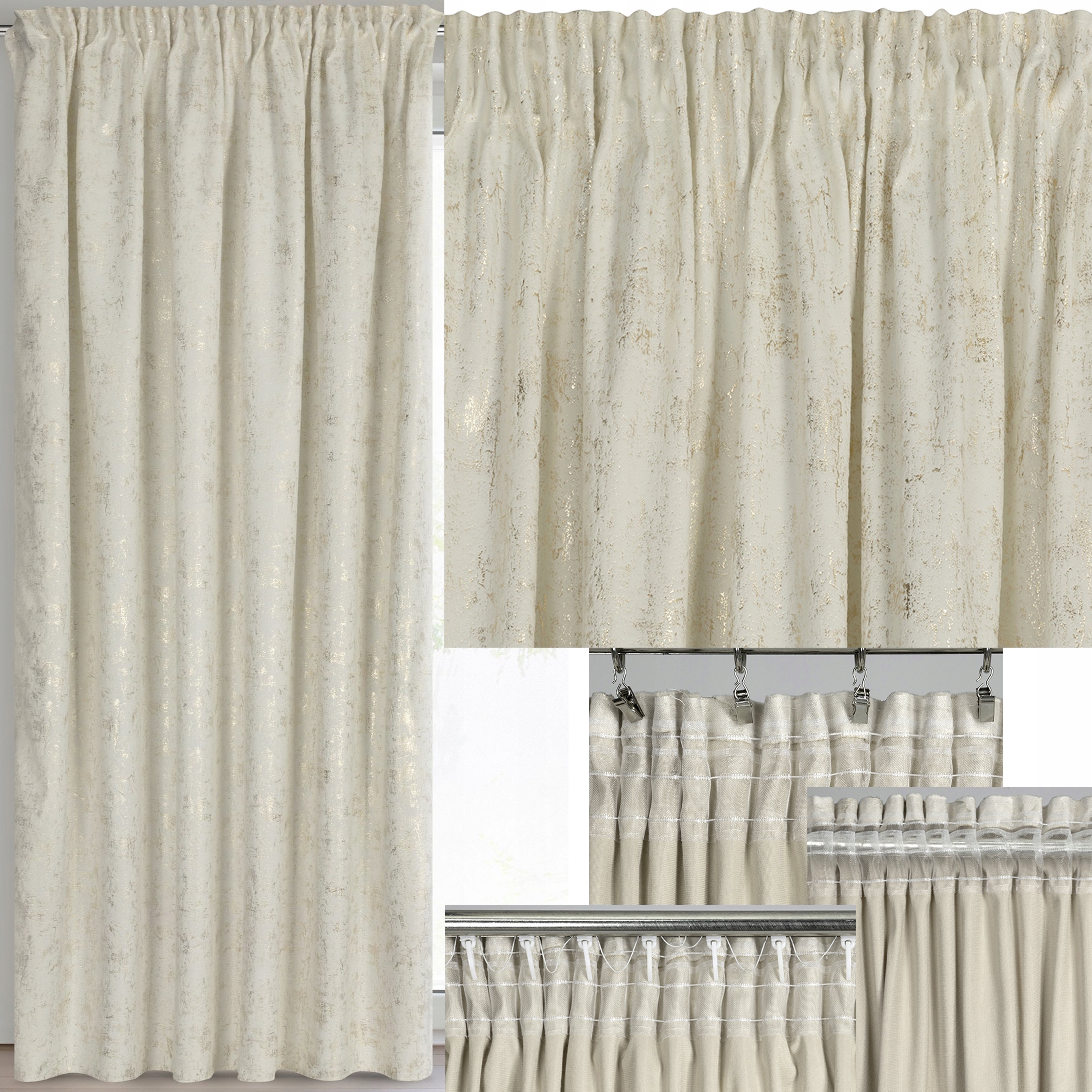 Zasłona 140X270 kremowa welwetowa z nadrukiem taśma - obrazek 13