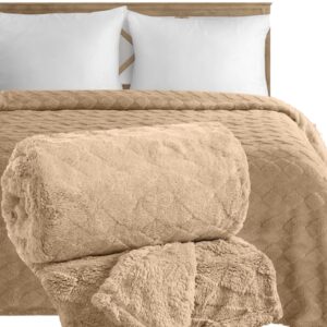 Koc narzuta 200x220 gruby mięciutki puszysty ciemny beżowy