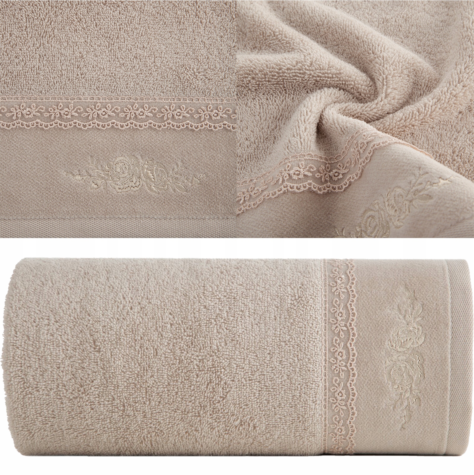 Piękny mięciutki ręcznik kąpielowy bawełna 30x50 beżowy prezent - obrazek 9