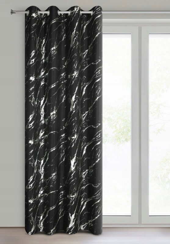 Zasłona 140X250 czarna lekka z srebrnym nadrukiem przelotka - obrazek 16