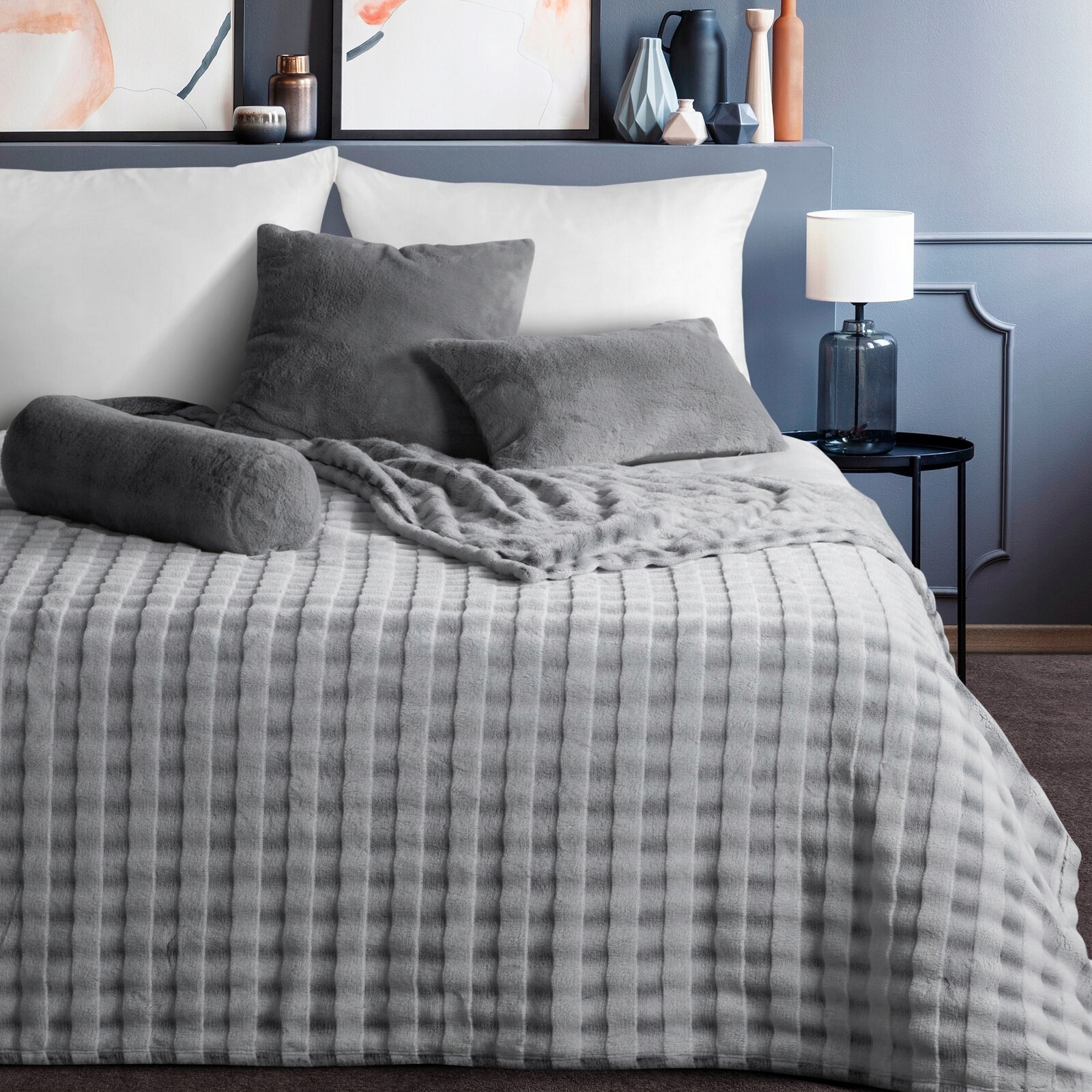 Koc narzuta 200x220 gruby mięciutki puszysty stalowy - obrazek 14