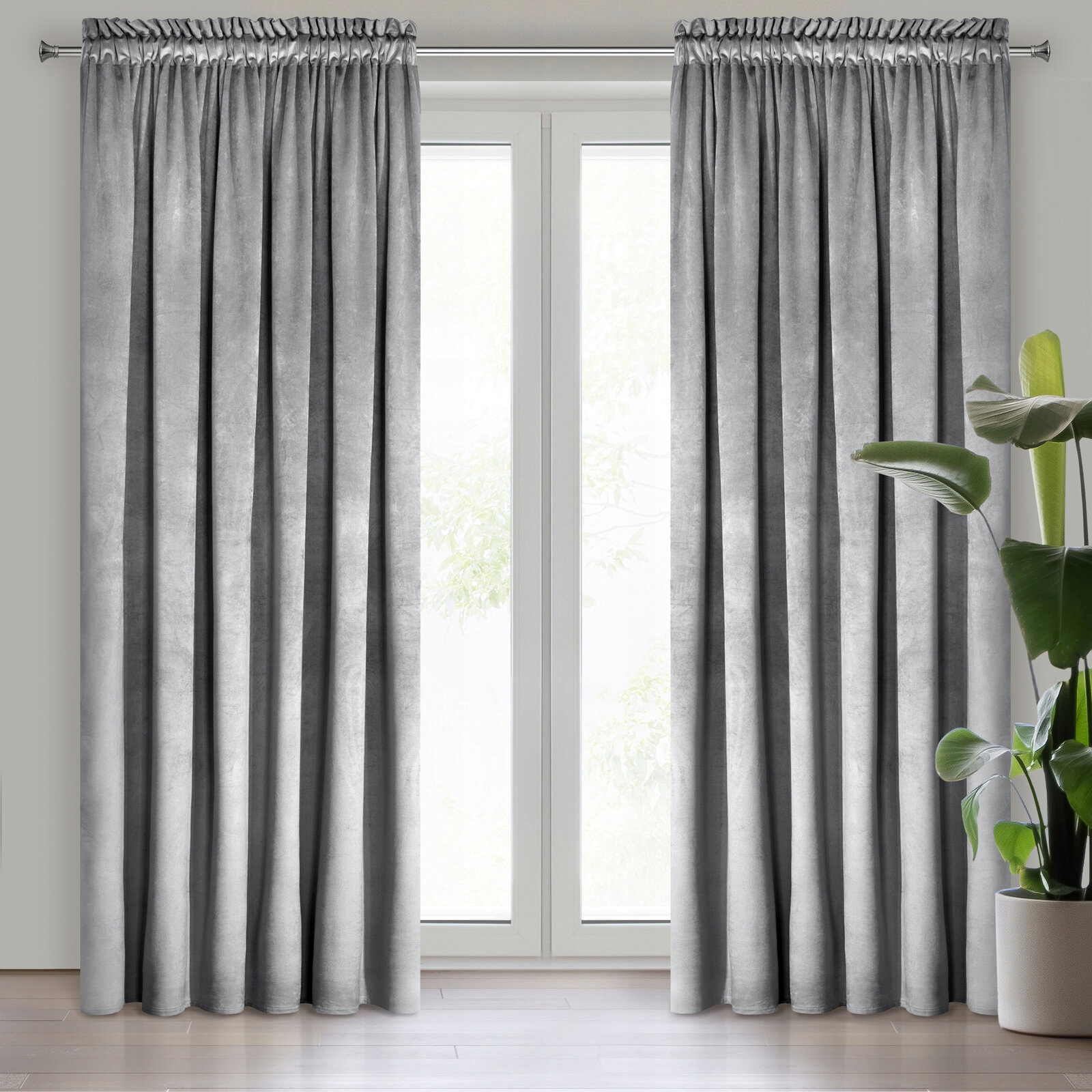 Mięciutka zasłona welwetowa taśma 140x270 srebrny - obrazek 11