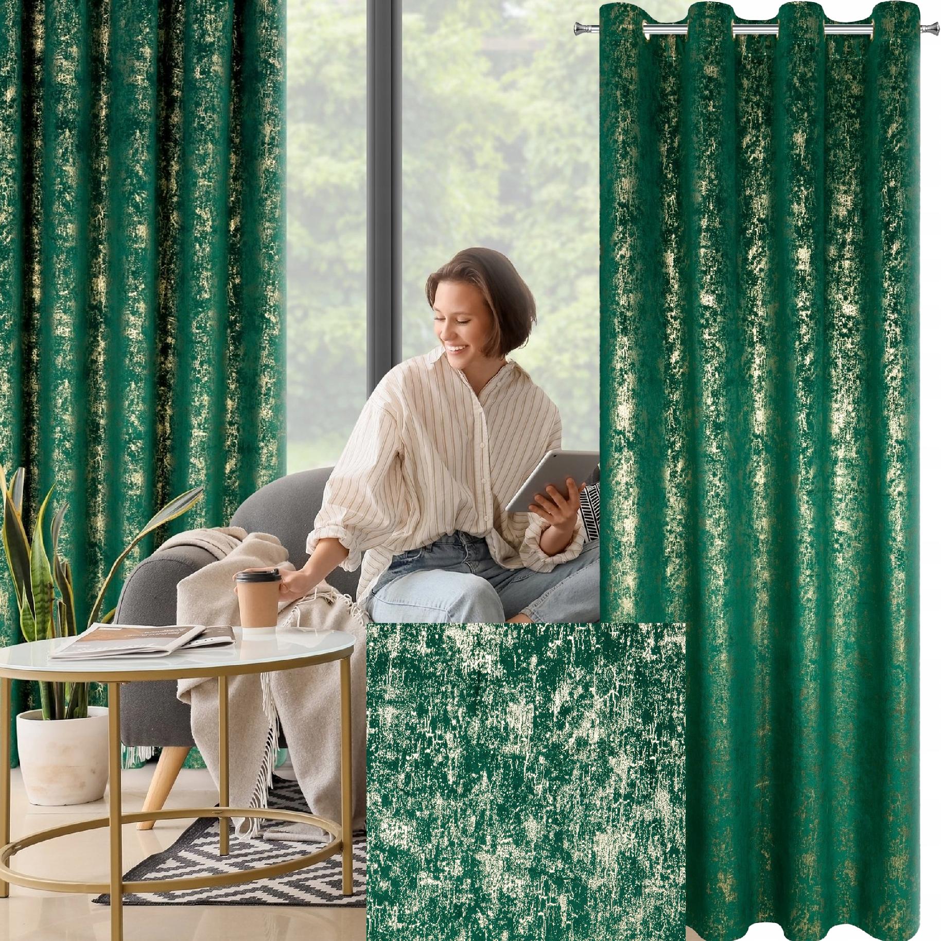 Zasłona 140X250 zielona welwetowa z nadrukiem przelotka - obrazek 14