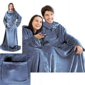 Mięciutki Koc Z Rękawami 150x180 c.niebieski Na Prezent