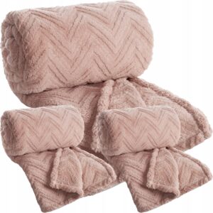 Zestaw Koc narzuta 170x210 + 2 x 70x160 gruby mięciutki puszysty puder