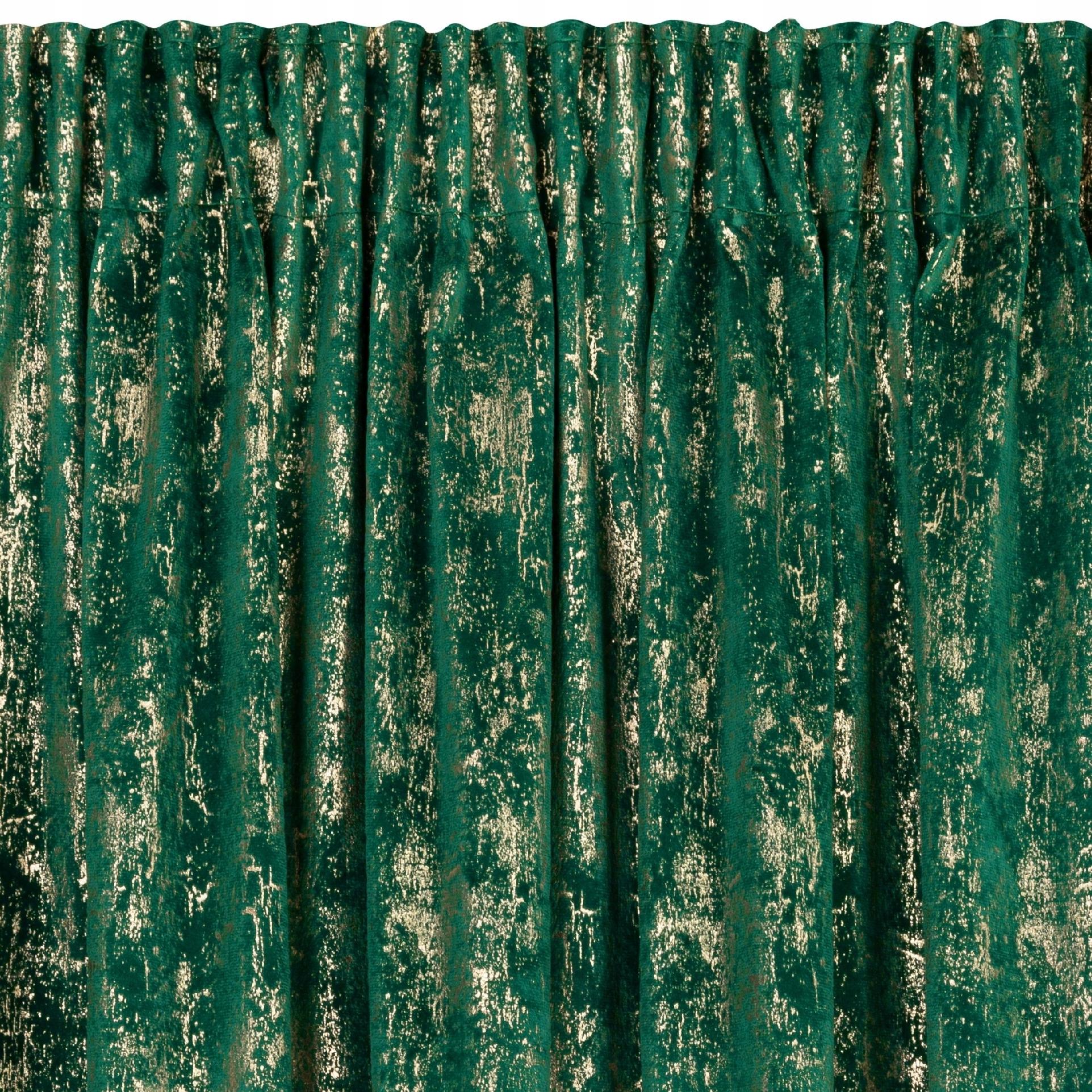 Zasłona 140X270 zielona welwetowa z nadrukiem taśma - obrazek 7