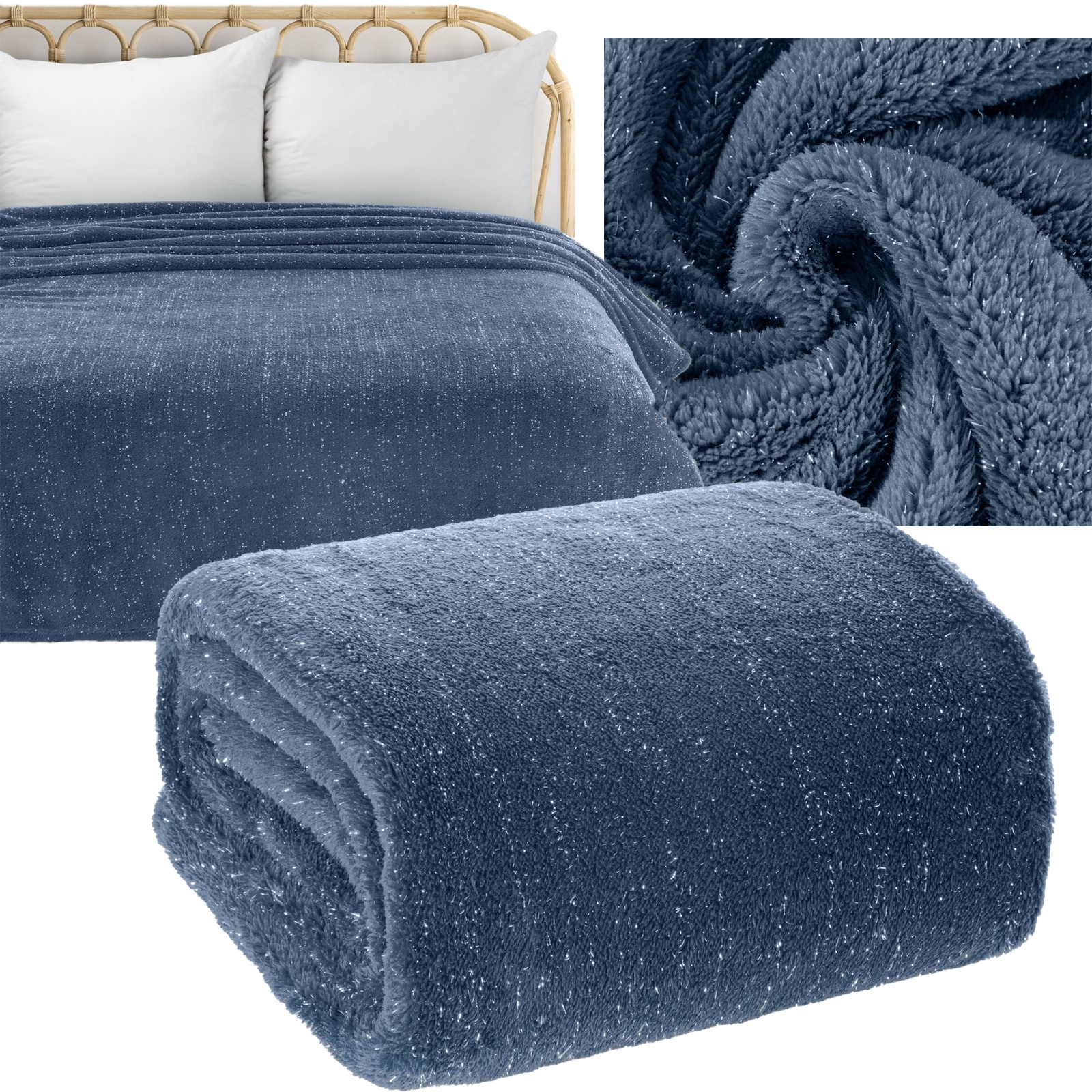 Koc narzuta mięciutki gruby 150 cm x 200 cm niebieski - obrazek 8