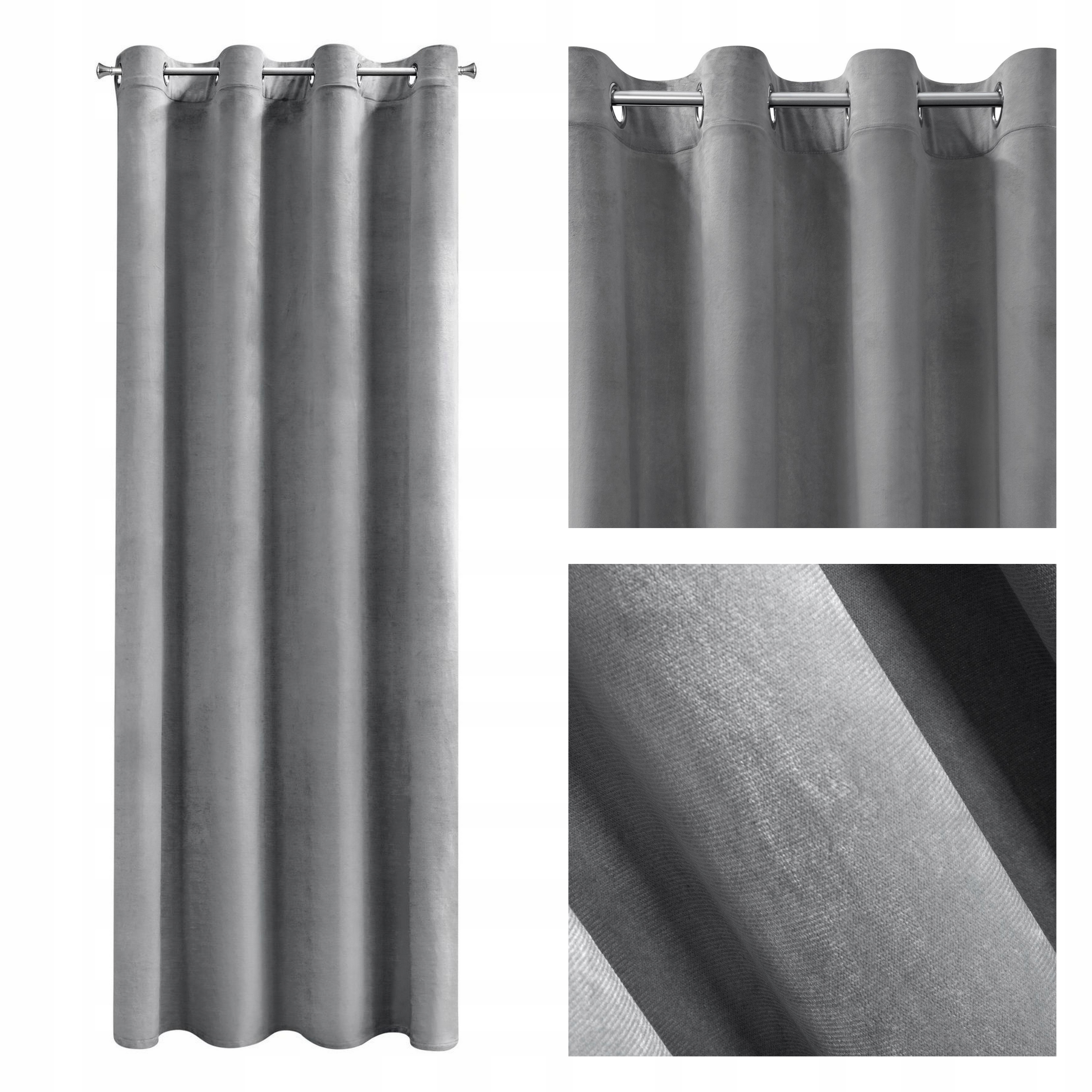 Mięciutka zasłona welwetowa kółka 140x250 srebrny - obrazek 14