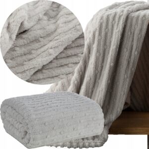 Mięciutki koc narzuta na fotel kanapę 70 cm x 160 cm SREBRNY