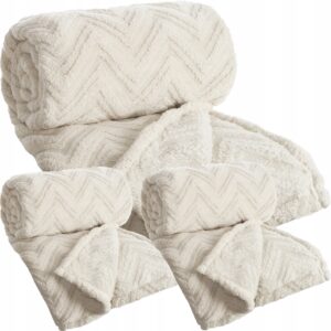 Zestaw Koc narzuta 170x210 + 2 x 70x160 gruby mięciutki puszysty beżowy