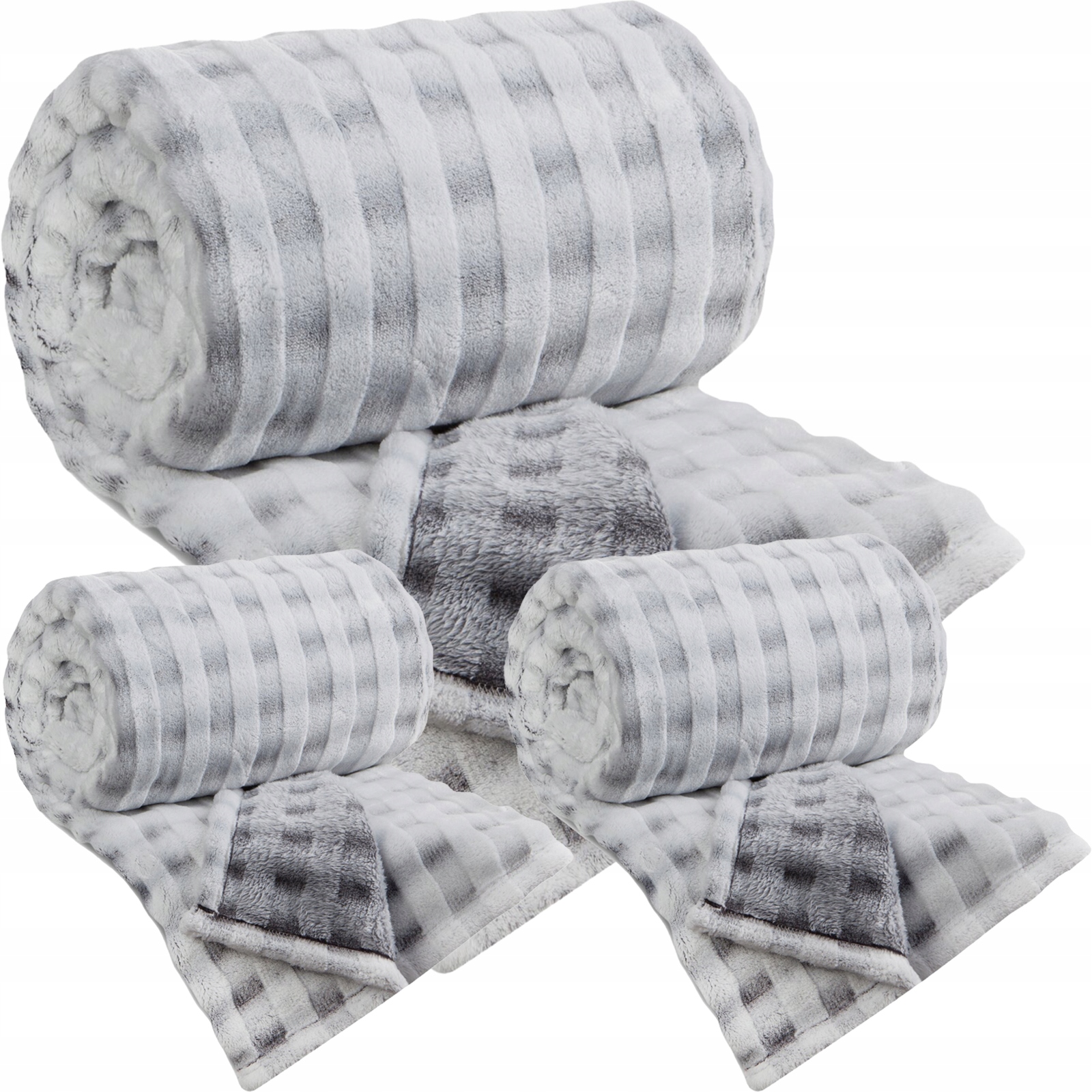 Zestaw Mięciutki Koc narzuta 170x210 + 2 x 70x160 puszysty stalowy - obrazek 9