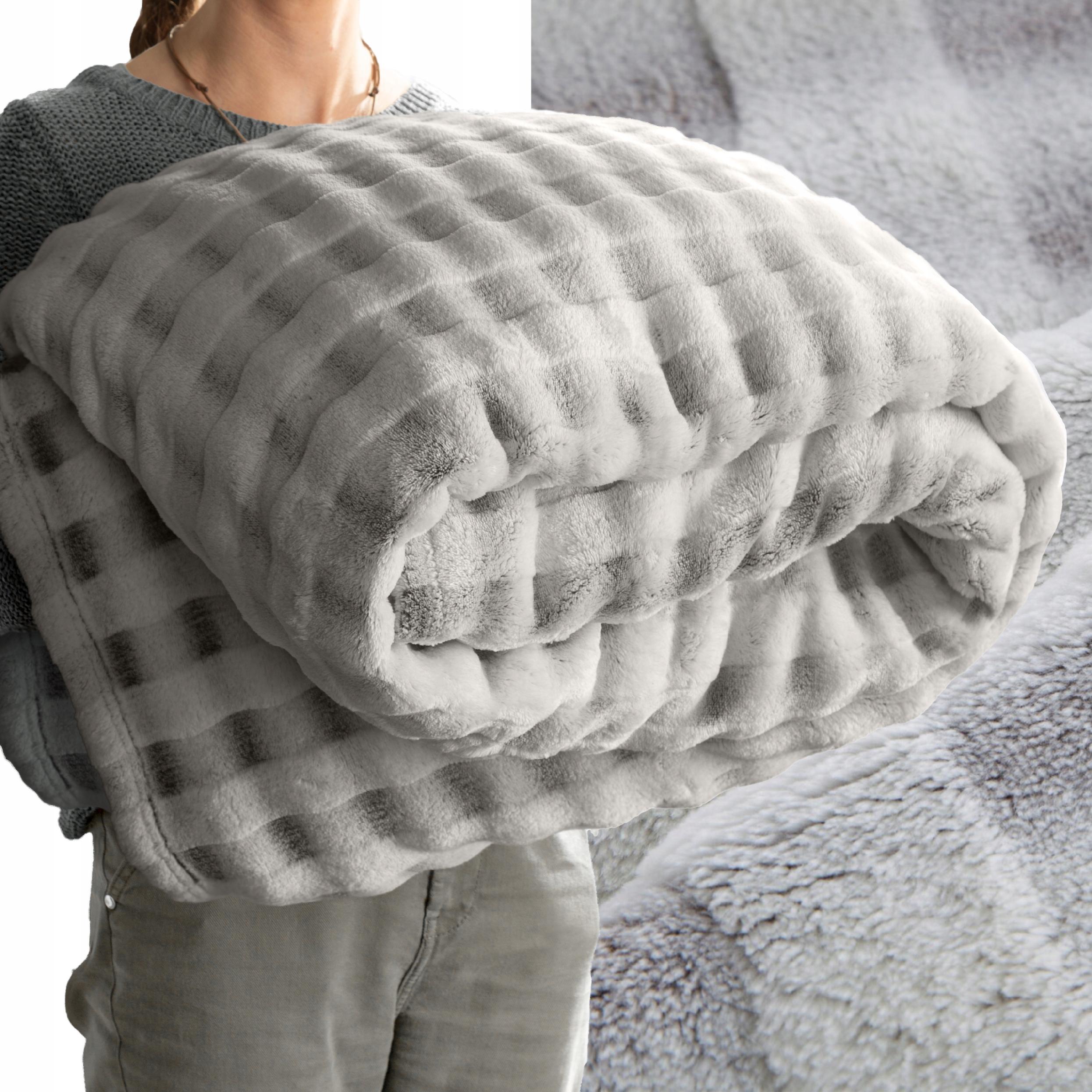 Koc narzuta 200x220 gruby mięciutki puszysty beżowy - obrazek 2