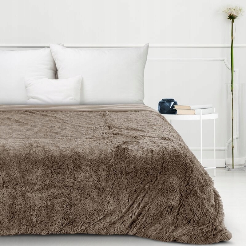 Koc włochacz futrzak pled narzuta na łóżko 170 cm x 210 ciemny beż - obrazek 13