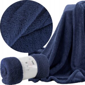 Mięciutki koc narzuta 170 cm x 210 cm granat typ flano prezent