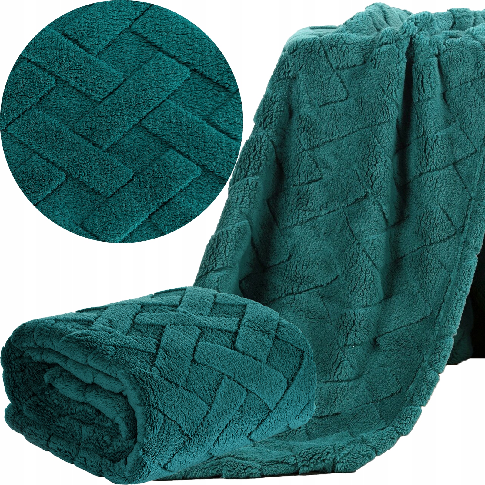 Koc narzuta 70x160 ciemny zielony gruby mięciutki puszysty - obrazek 8